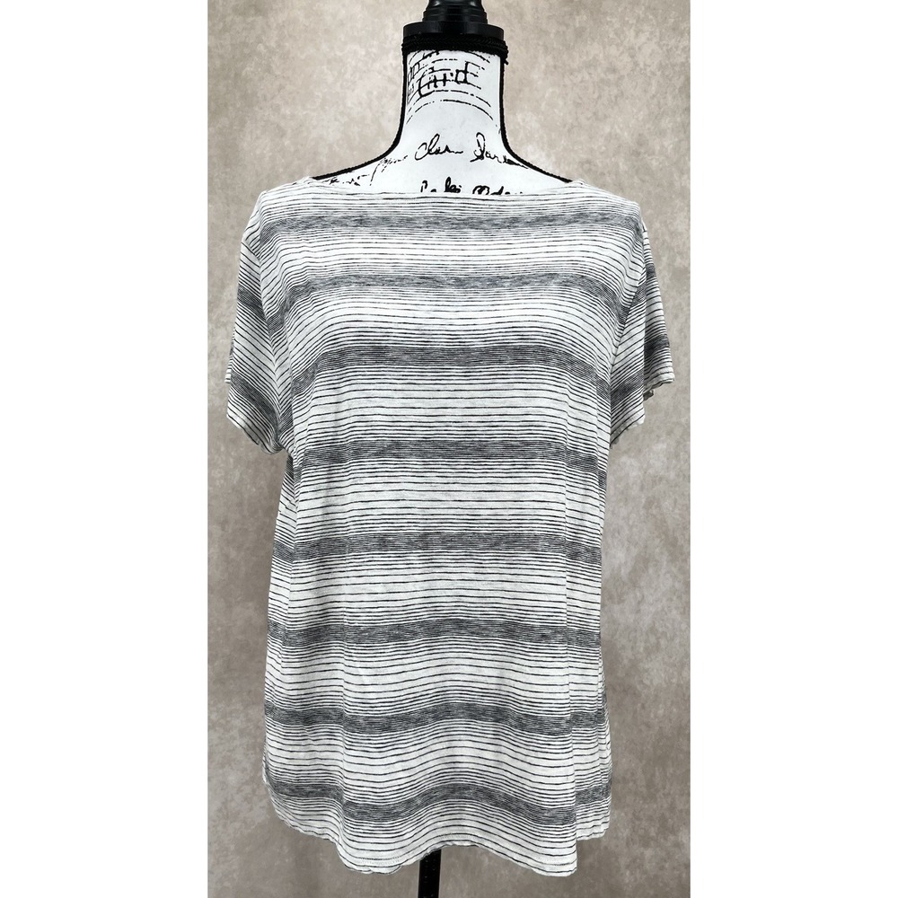 Eileen Fisher Striped Tee Top Size XL White Black Short Sleeve Boxy Minimalist